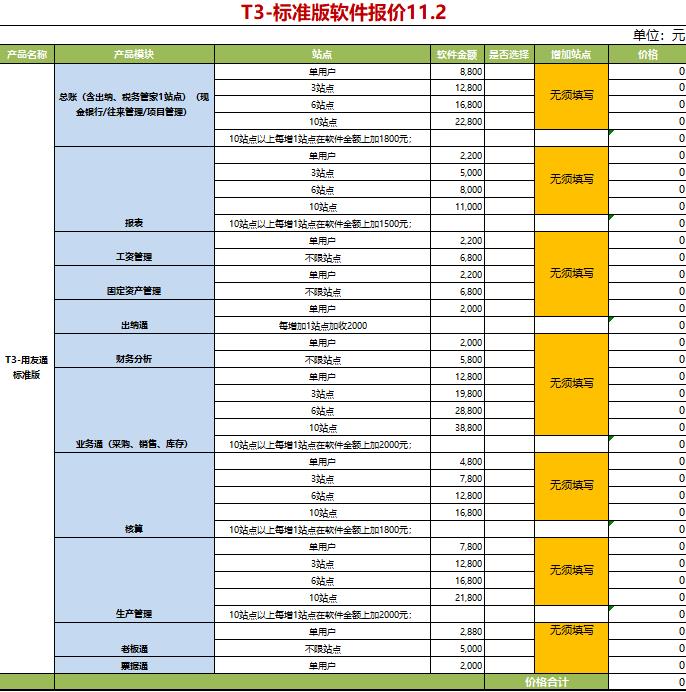 用友畅捷通T3价格